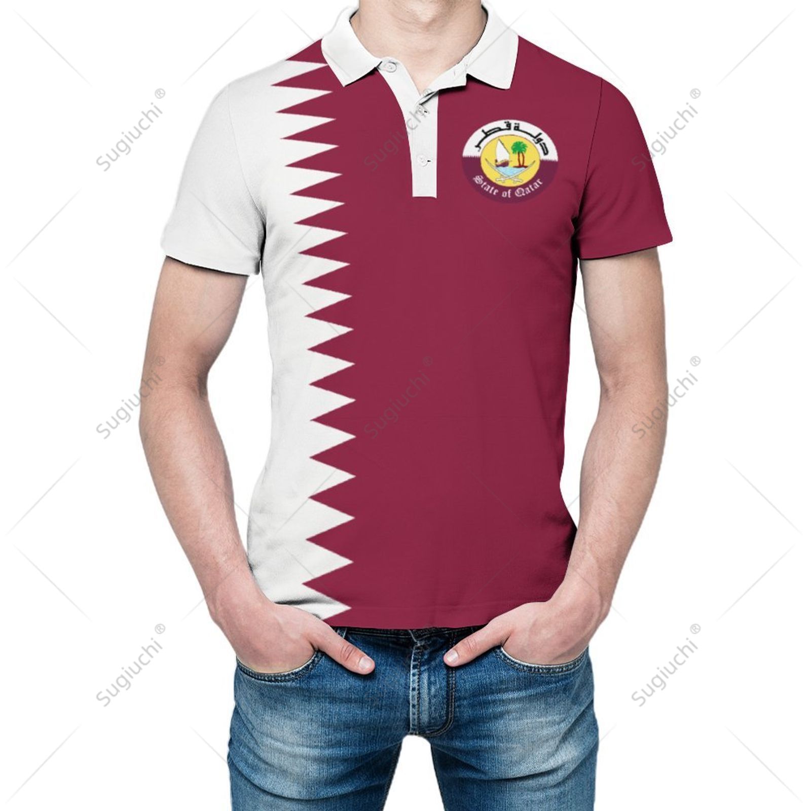 Unisex Polo Shirt Qatar Flag 3 - 3D Printing Qatar 评论和价格